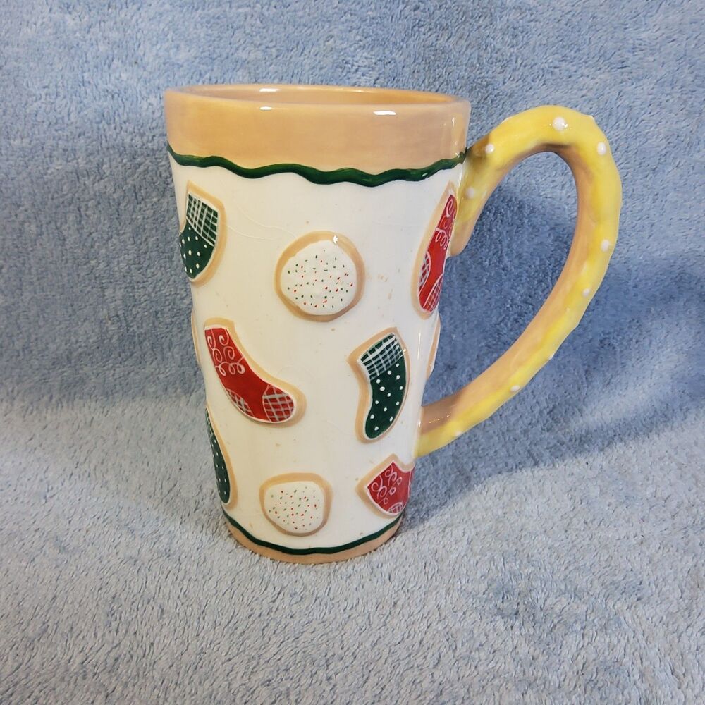 Bella Casa by Ganz Christmas Stockings Cookies Mug Tall Ceramic *Chipped* Handle